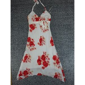 Mariposa Floral Halter Dress Womens M White Red Handkerchief Hem Y2K